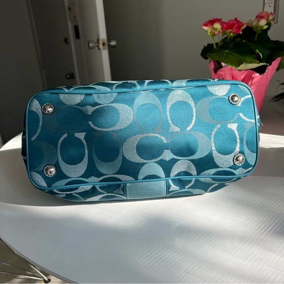 Coach Signature Blue and Silver Print Satchel - Picture 8 of 14